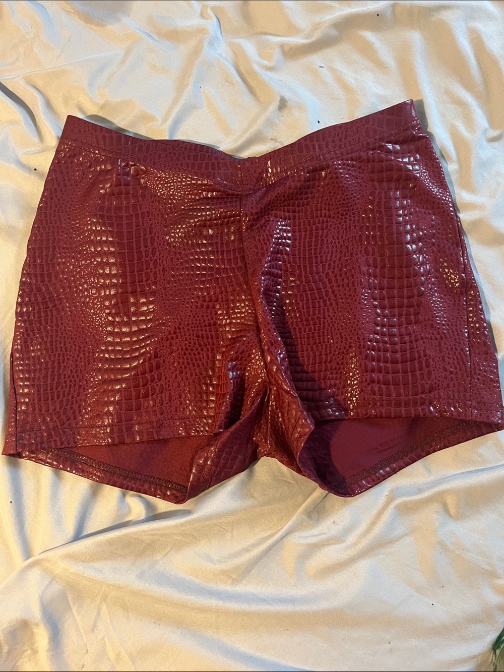 Women's Faux Croc High-Shine Burgundy Shorts